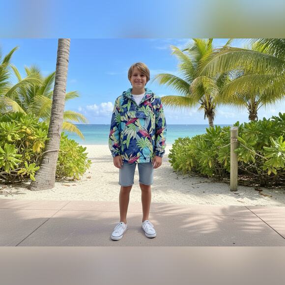 Vineyard Vines Boys Large 16 La Palmeraie Island Blue Anorak Rain Jacket - Picture 1 of 13
